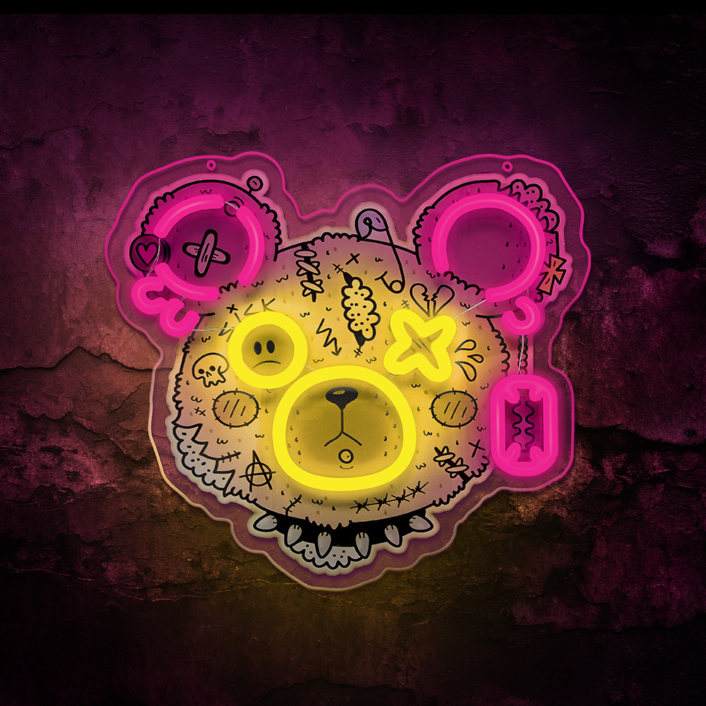 Neonskilt ART LED PUNK TEDDY BEAR pink-yellow FLA01 Forever Light